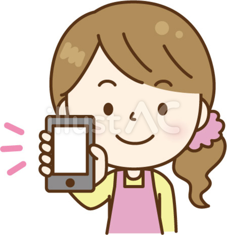 スマホを見せるエプロンの女性A　ピンク 女性,スマホ,見せるのイラスト素材