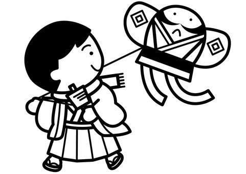 凧揚げ-1c 凧揚げ,正月,遊び,凧,着物,袴,羽織,マフラー,草履,男の子のイラスト素材