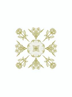 タイル風のボタニカルデザイン ボタニカル,植物,ラベンダー,ハーブ,ピオニー,忘れな草,モノトーン,金,シンプル,手描きのイラスト素材