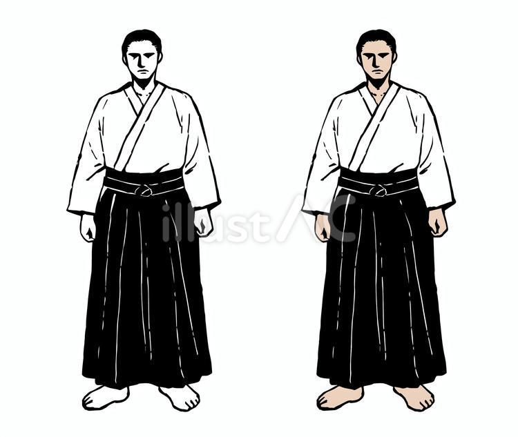 道着・袴を着た男性 スポーツ,男性,モノクロのイラスト素材