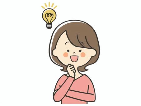 アイデアを思いつく若い女性 アイデアを思いつく若い女性 ひらめく,ひらめき,アイデア,思いつく,わかる,理解,納得,解決,電球,笑顔のイラスト素材