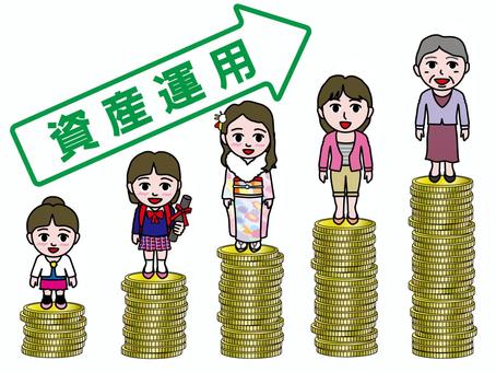 壱A：NISA投資_揺籠から墓場まで 資産運用,人生,生涯,積立,硬貨,投資,私服,若い,女性,幼女のイラスト素材