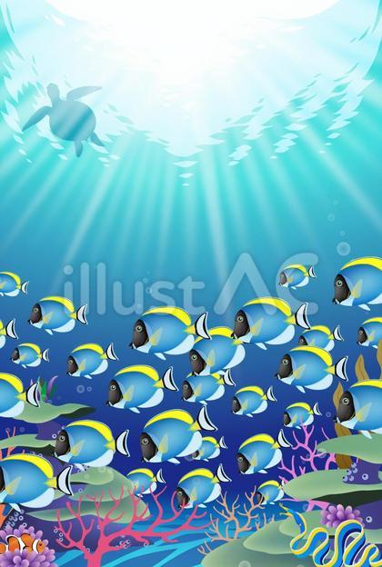 輝く海を泳ぐ魚の群れイラスト - No: 1625141｜無料イラスト・フリー