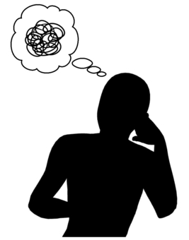 Silhouette of a worried person resting on his chin, , JPG and PNG