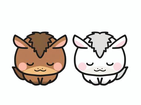 正座をして両手をつく二頭のうま 午年,馬,白馬,十二支,干支,かわいい,2026,2026年,謹賀新年,お辞儀のイラスト素材