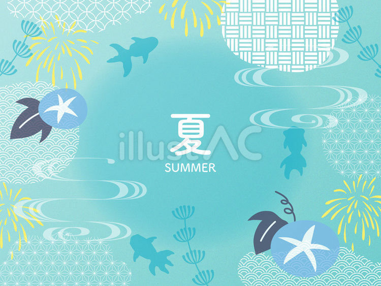 朝顔と金魚の夏らしい背景素材 夏,フレーム,枠のイラスト素材