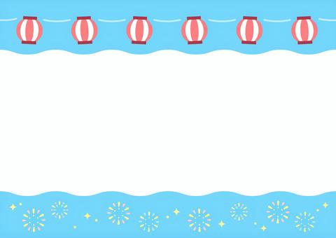 夏の花火や夏祭りの背景3 夏祭り,花火,夏,背景,フレーム,花火大会,枠,飾り枠,ちょうちん,あしらいのイラスト素材