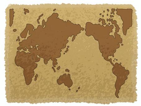 An old-fashioned map (world style), damage, used paper, world map, JPG and PNG