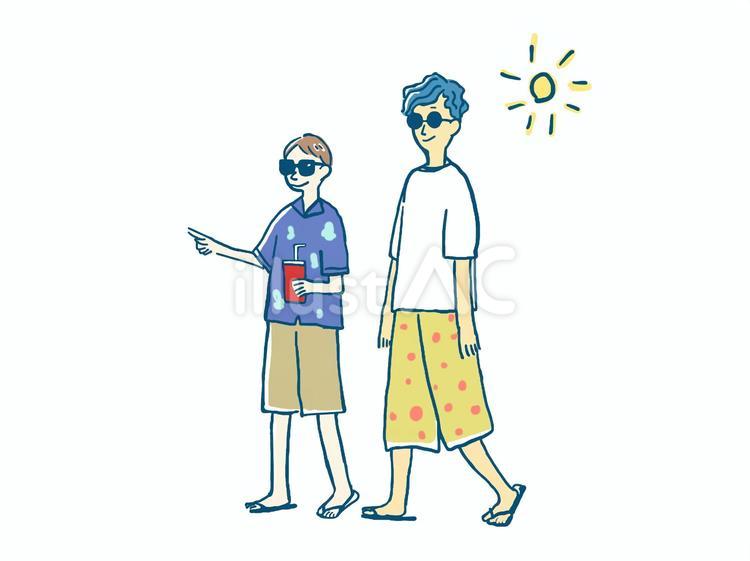 夏のバカンスを楽しむ2人の男性(カラー) 夏,サマー,男性のイラスト素材