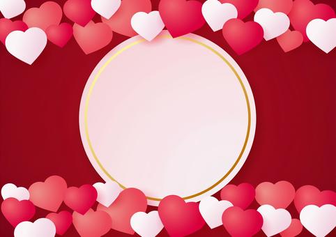 Valentine background vermilion red with circle frame and heart, , JPG, PNG and AI