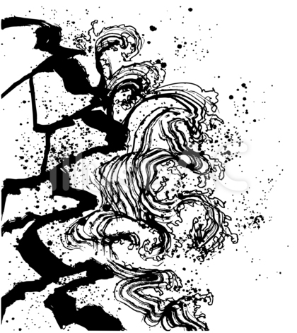波 岩壁 手描きの筆イラスト