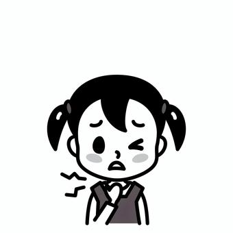 女の子　ノドの痛み　白黒 子供,病気,白黒,症状,風邪,喉,痛み,気管支炎,インフルエンザ,女児のイラスト素材