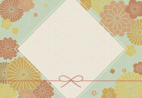 和の花柄の背景の年賀状デザイン 和柄,緑,黄色,菊,桜,梅,洗練,背景,フレーム,花柄のイラスト素材