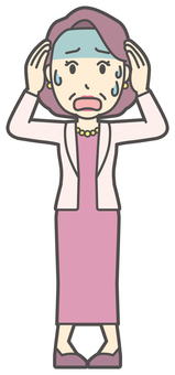  お金持ちマダム-016-全身 慌てる,おばさん,中年,女性,富裕層,マダム,裕福,お金持ち,ミセス,おばちゃんのイラスト素材