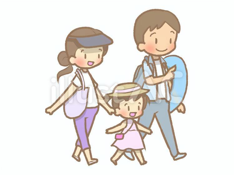 浮き輪を持って外出-親子210528 家族,外出,夏休みのイラスト素材