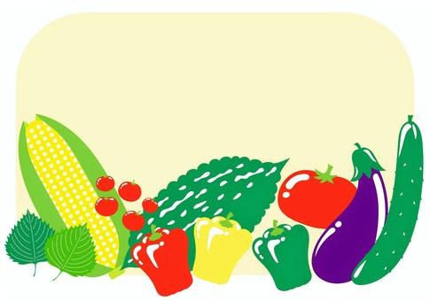 夏野菜のセット（黄色）フレーム セット,黄色,野菜,夏,果実,夏野菜,枠,フレーム,トマト,ミニトマトのイラスト素材