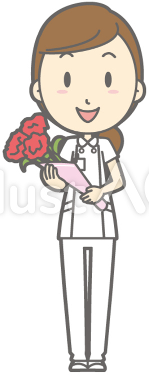 女性看護師-花束-全身 人物,女性,作業療法士のイラスト素材