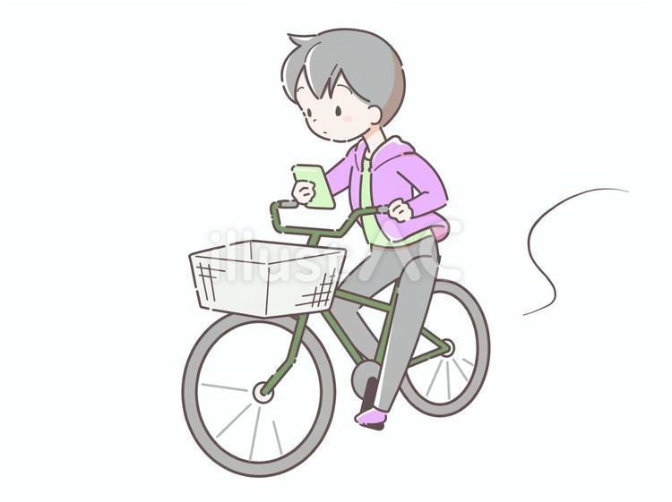 ながら運転の男性-スマートフォン 自転車,ながら,運転のイラスト素材