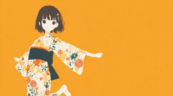 花柄の着物を着た少女