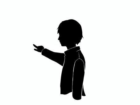 指をさす少年 こども,男の子,指さし,言いつける,告発,推理,押す,横顔,シルエット,シンプルのイラスト素材