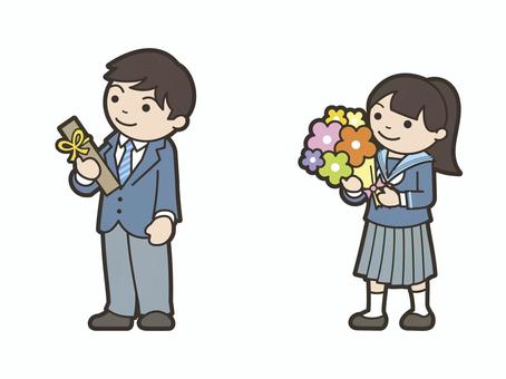 中学生（卒業） 卒業生,卒業式,生徒,学校,男子,女子,制服,ブレザー,セーラー服,十代のイラスト素材