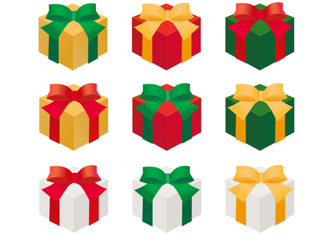 プレゼントボックスセット　クリスマス ブレゼントボックス,プレゼント,リボン,赤,緑,白,金,セット,箱,クリスマスのイラスト素材