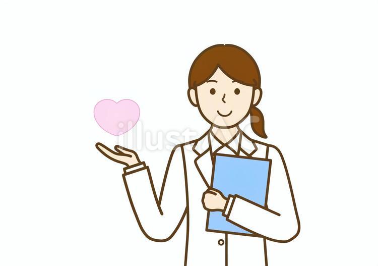 ハートと心理士・臨床心理士の白衣の女性 心理士,臨床心理士,白衣のイラスト素材