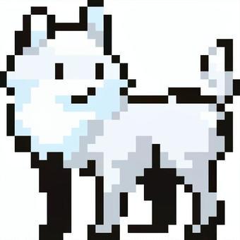 ドット絵の白の雪国の犬です。 ドット絵,雪,犬,シンプル,雪国,雪景色,冬,吹雪,もふもふ,寒さのイラスト素材