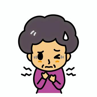 シニア女性　胸の痛み 病気,高齢者,痛み,胸痛,症状,苦しい,肺炎,肺,気胸,狭心症のイラスト素材