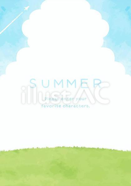 爽やかな青空と草原の風景イラスト