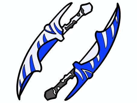双剣のアイコン『青』 双剣,武具,刃,モチーフ,カラー,両手,装備,近接,斬る,裂くのイラスト素材