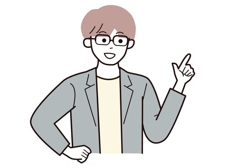 指差しで良い事を話す働く男性A／カラー 指差し,良い,話す,男性,お父さん,会社員,アドバイザー,20代,30代,40代のイラスト素材