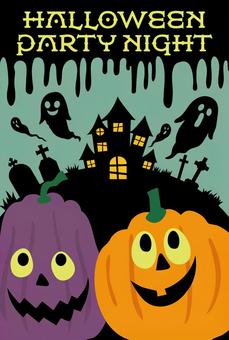 ハロウィンポストカード-15 ハロウィン,秋,10月,ポストカード,ハガキ,サイズ,縦,かぼちゃ,館,屋敷のイラスト素材