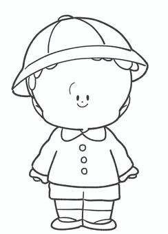 制服姿の男の子の白黒手描きイラスト 制服,幼稚園児,子ども,白黒,手描き,男の子,かわいい,全身,園児,幼児のイラスト素材