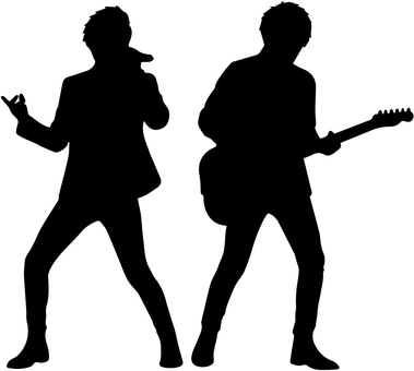2人組ミュージシャンのシルエット ミュージシャン,影絵,ボーカル,ギタリスト,デュオ,アイドル,歌手,バンド,ライブ,ステージのイラスト素材