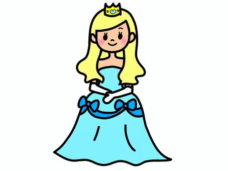水色のドレスを着たお姫様 ドレス,お姫様,水色,金髪,ブロンドヘア,リボン,かわいい,美人,女の子,美女のイラスト素材