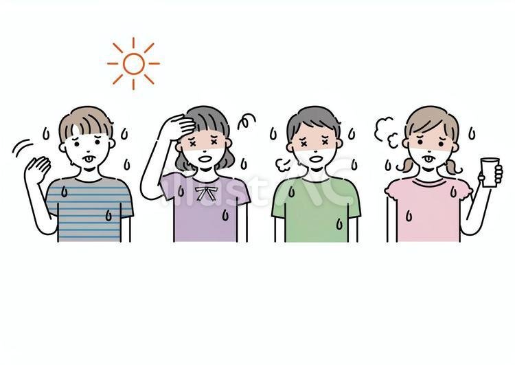 熱中症の子ども　セット 熱中症,熱中症対策,熱中症予防のイラスト素材