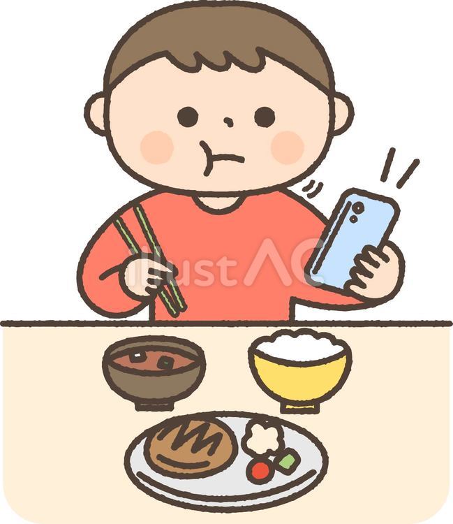 食事中にスマホを見る男の子 人物,子供,男の子のイラスト素材