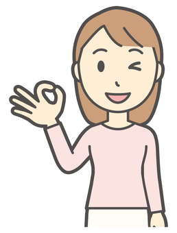  ロングヘア女性-043-バスト オッケー,女性,女の子,人物,かわいい,ok,良い,正解,オッケーサイン,褒めるのイラスト素材
