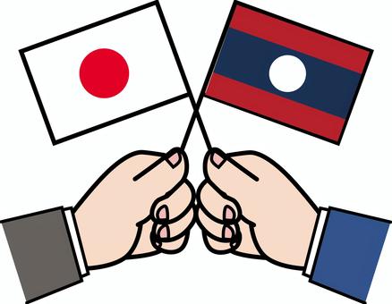 ラオス友好 国旗,持つ,手,日本,ラオス,アジア,国際,外国,外交,友好のイラスト素材
