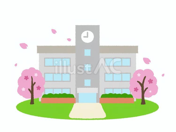 学校と桜 学校,校舎,小学校のイラスト素材