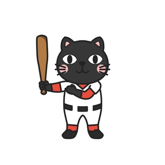 野球のバットを持ってポーズをとるクロネコ 野球,バット,ユニフォーム,試合,練習,スポーツ,チーム,打者,バッティング,学校のイラスト素材