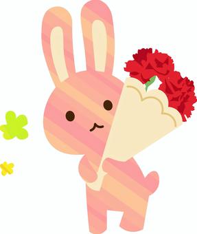 母の日のワンポイントイラスト 母の日,カーネーション,うさぎ,花,花束,贈り物,ギフト,動物,挿絵,ワンポイントのイラスト素材