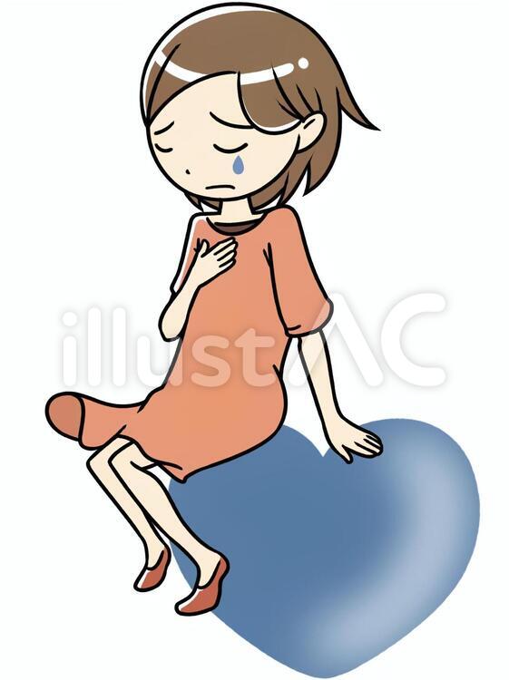 心が沈む女性　不安　悩む　失恋 不安,悩む,落ち込むのイラスト素材