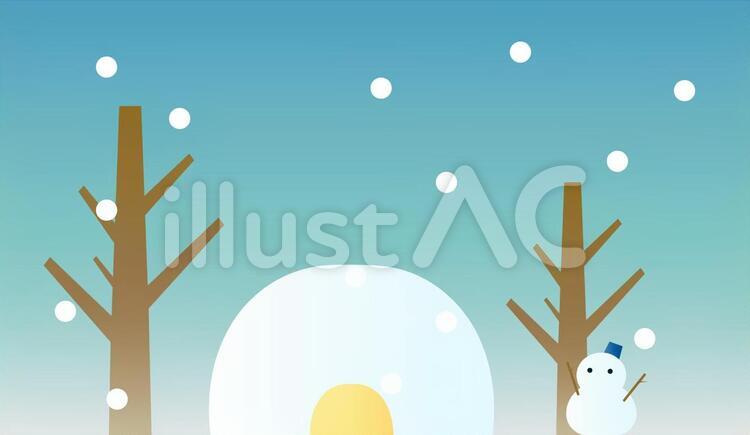 かまくらと雪だるま 冬,かまくら,雪だるまのイラスト素材
