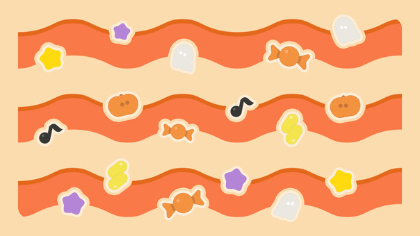 ハロウィンとかぼちゃキャンディおばけ背景 ハロウィン,かぼちゃ,キャンディ,星,音符,波線,背景,秋,オレンジのイラスト素材