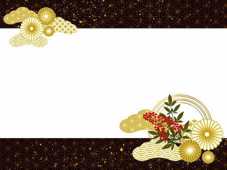 新年を彩る・菊と南天の迎春素材【2】 お正月,新年,迎春,菊,南天,12月,1月,和風,イラスト,背景素材のイラスト素材