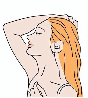 髪をかき上げる女性 髪の毛,かき上げる,女性,微笑み,ヘアセットのイラスト素材