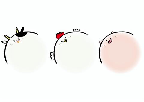 牛豚鶏の精肉動物の円形フレーム カラー 牛,豚,鶏,フレーム,肉,精肉,枠,円,カラー,動物のイラスト素材