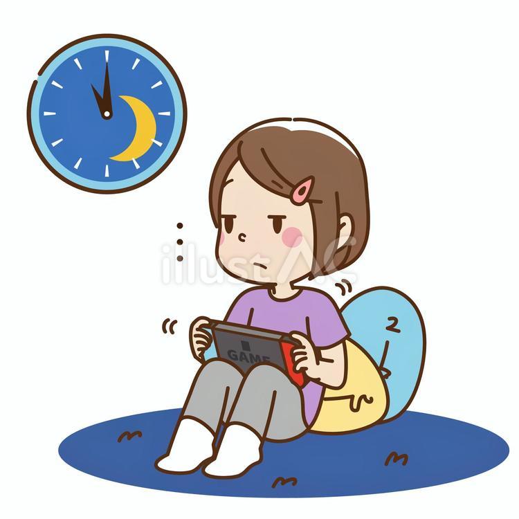 子供の生活習慣病6＿ゲーム依存症の女の子 生活習慣病,ゲーム,依存のイラスト素材